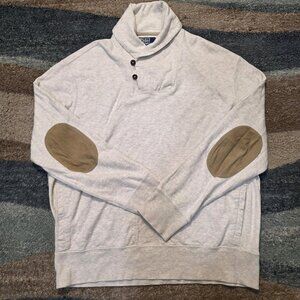 VTG Polo Ralph Lauren Sweater Mens XL Gray Leather Elbow Patches Cotton